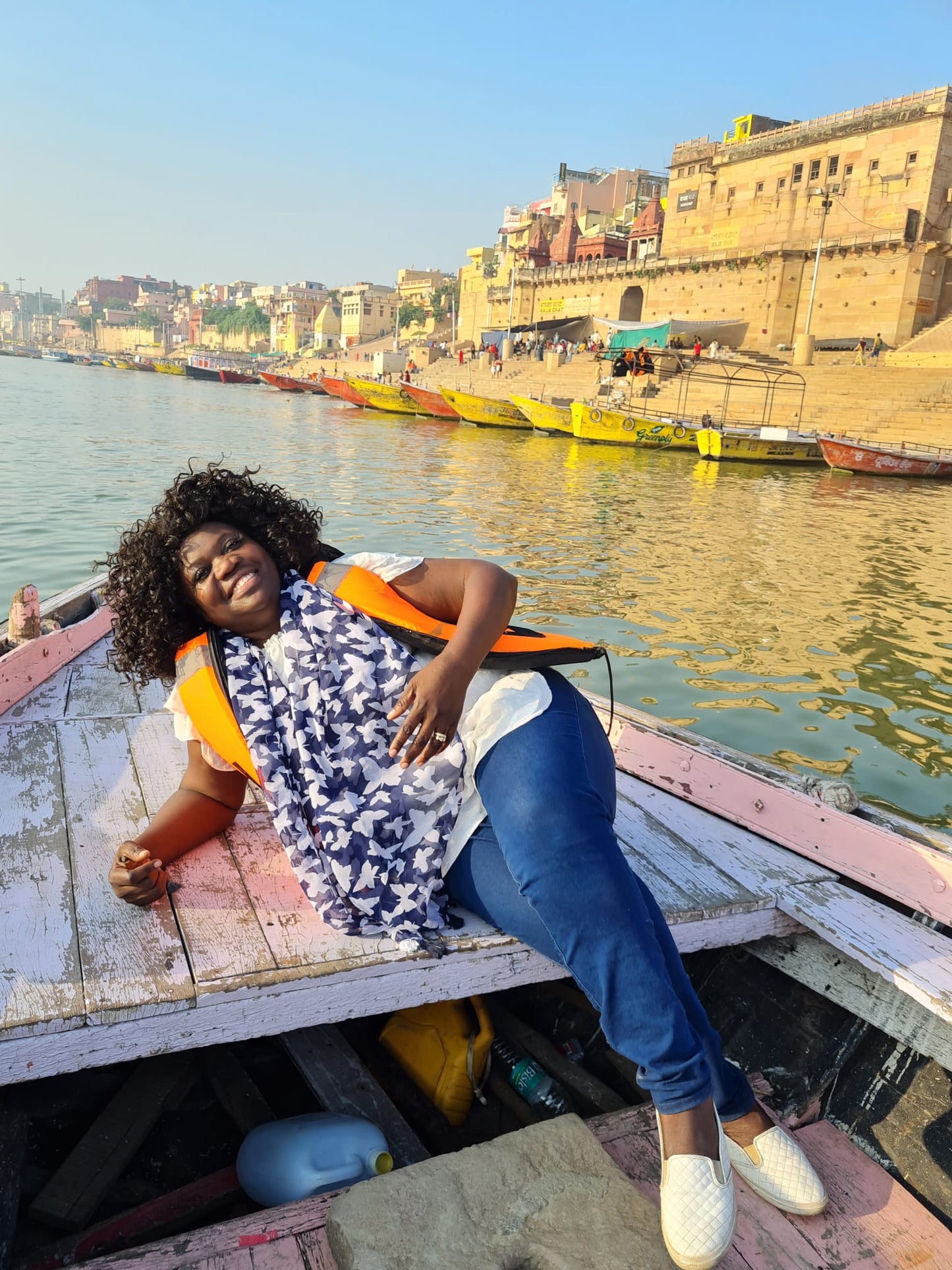 This Second featured photograph was taken during MINA's visit to Varanasi in 2023. Experiencing the river at sunrise from a traditional boat, provided the inspiration for the painting 'Sacred Ghats – Varanasi’, part of the Indian Heritage Varanasi Collection