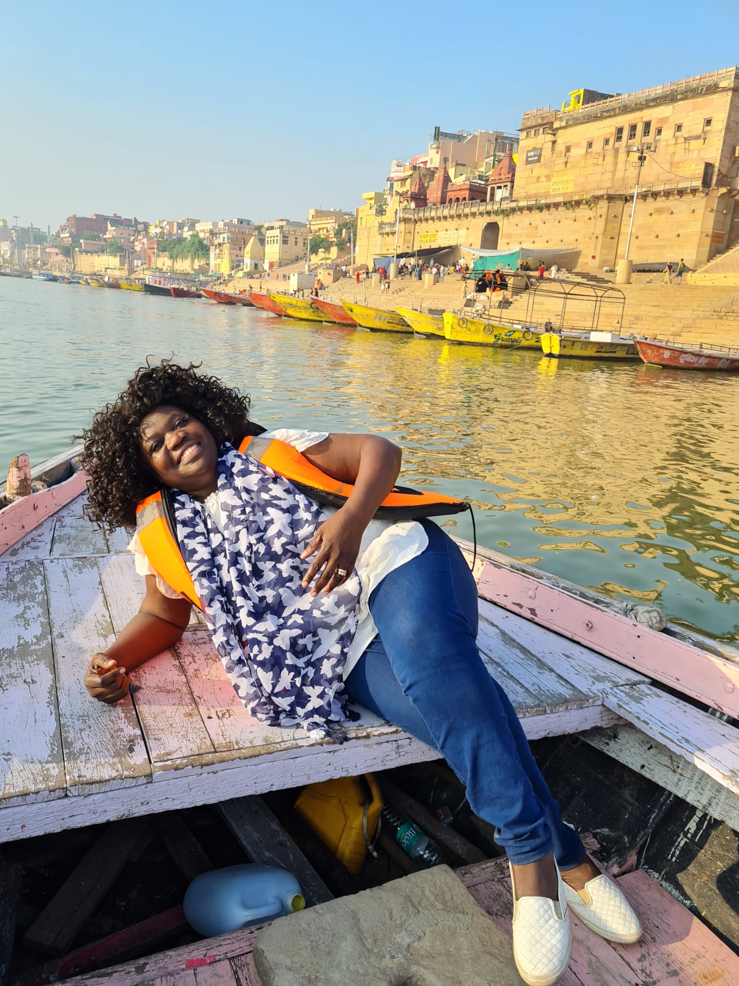 This Second featured photograph was taken during MINA's visit to Varanasi in 2023. Experiencing the river at sunrise from a traditional boat, provided the inspiration for the painting 'Sacred Ghats – Varanasi’, part of the Indian Heritage Varanasi Collection